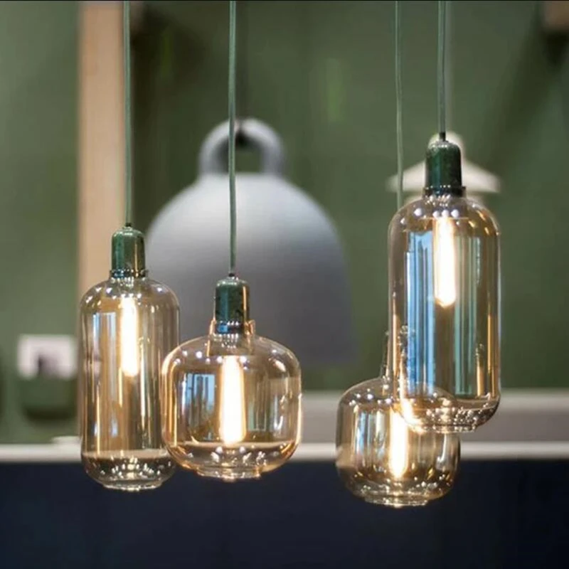 Normann Amp Pendant Lamp Retro LED Glass Hanging Lamp For Bedroom Dining Living Room Restaurant Decor Nordic Marble Chandelier