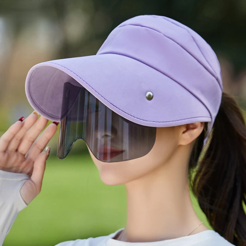Women Empty Top Cap with Glasses Solid Wide Brim Bucket Hats Summer Suncreen Outdoor Cycling Adjustable Plain Anti-UV Sun Hat