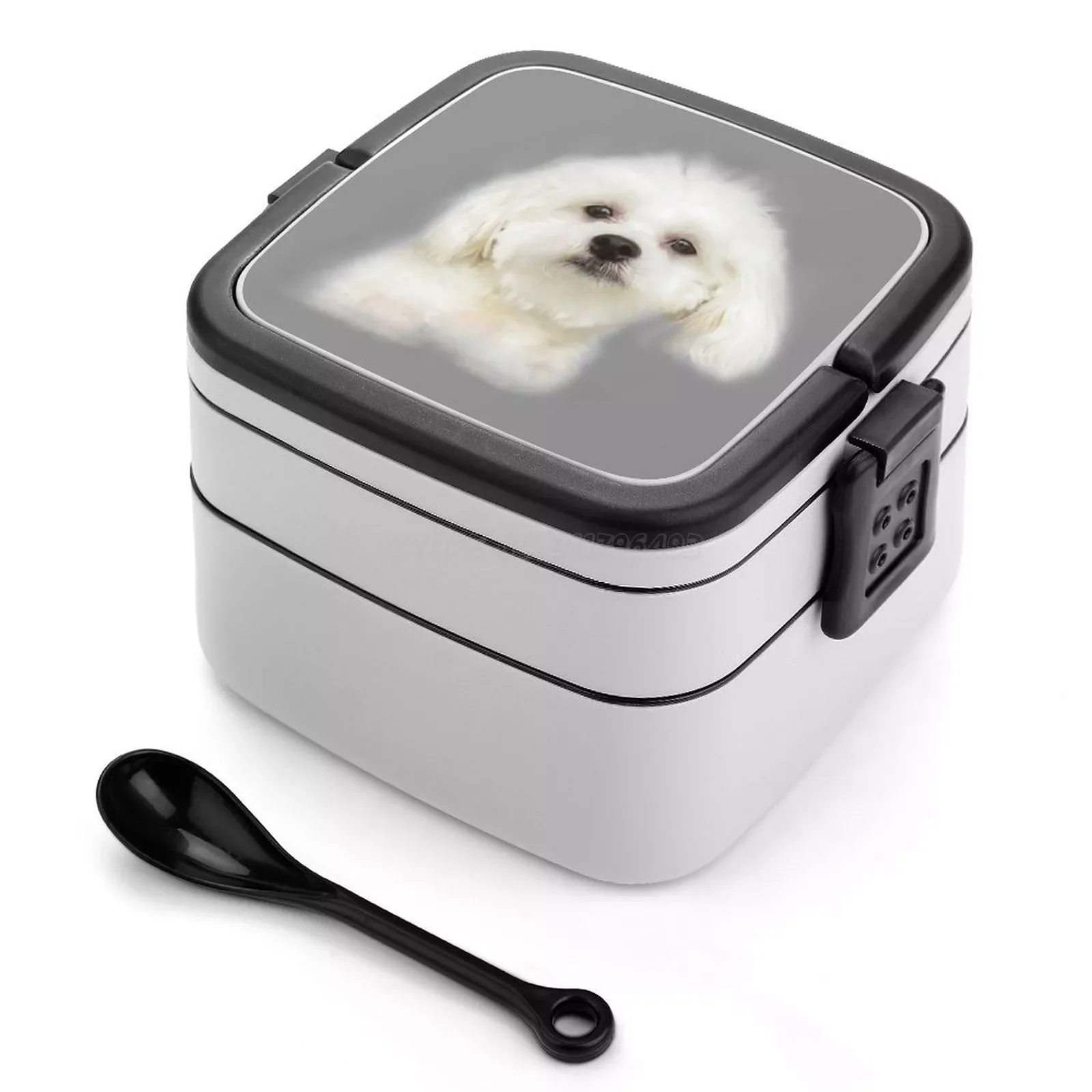 

Maltese Puppy Double Layer Bento Box Salad Bento Box Portable Picnic Bento Box Puppy Pet Dog Maltese Bichon Frise Shih Tzu Malte