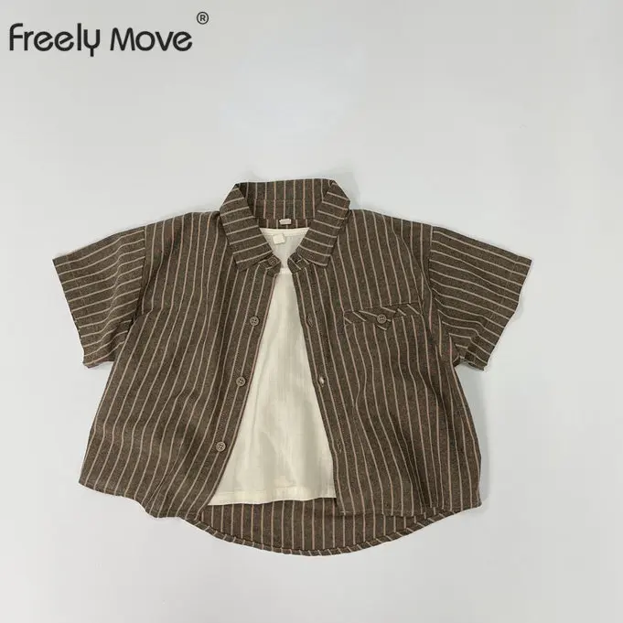 

2023 New Kids Baby Boys Shirt Short Sleeve Striped Coat Children T Shirts Tops Baby Kids Girl Clothes Summer Clothing