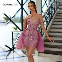 romantic pink glitter sexy evening dress spaghetti strap with beads sweetheart knee length short prom party gowns for women 2022
