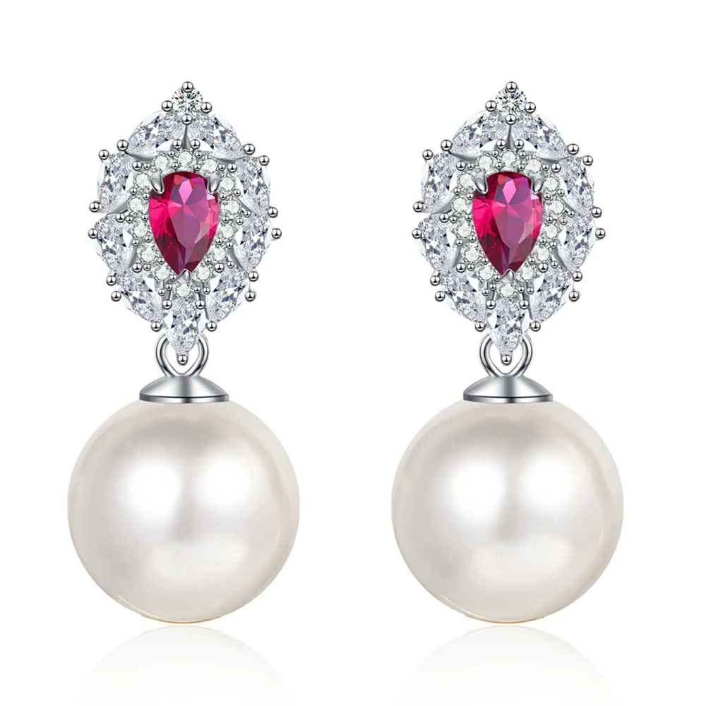 Vinregem элегантные серьги-подвески из драгоценных камней с жемчугом и Рубином