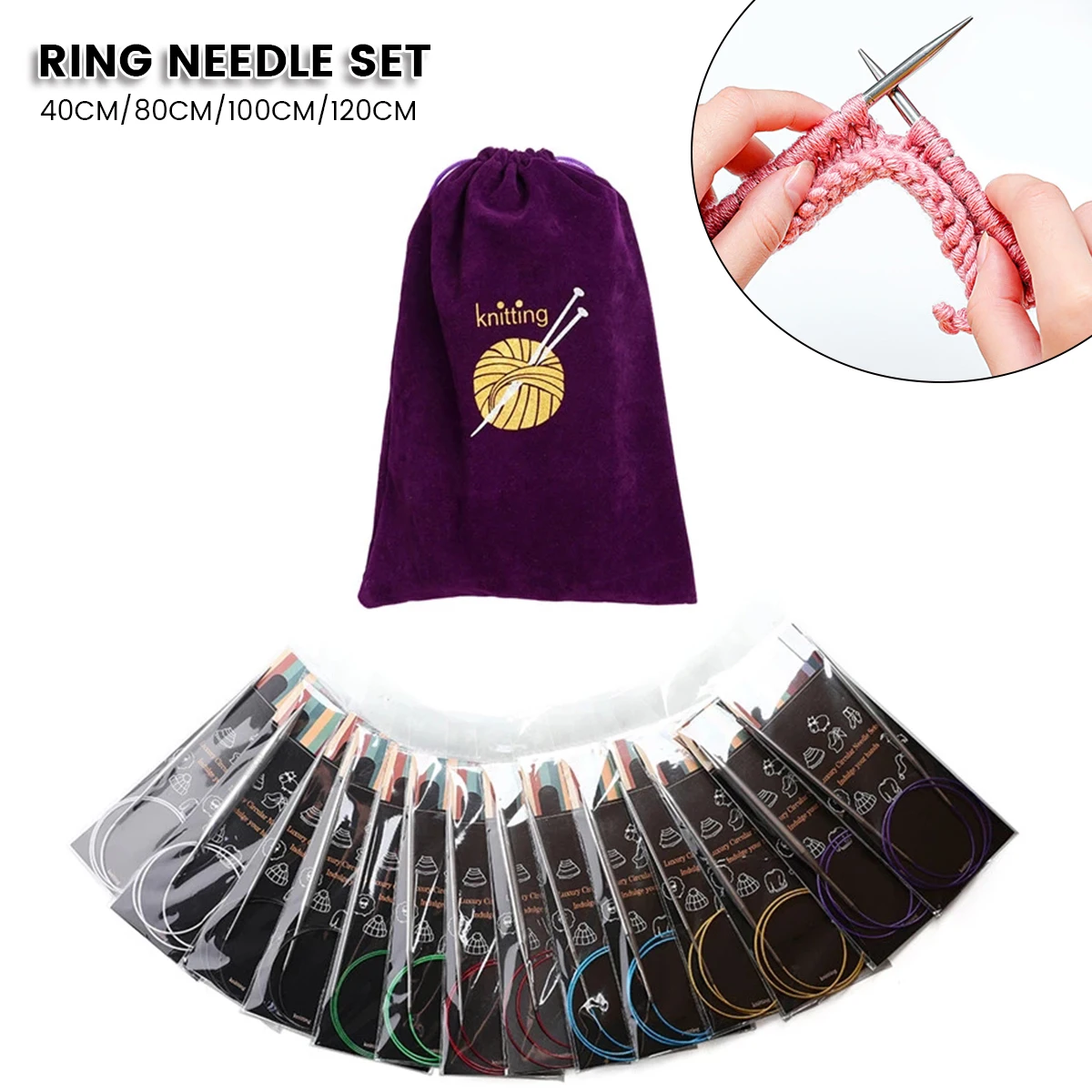 

14Pcs Ring Needle Set 2.25-10.0mm Knitting Set Circular Stainless Steel Knitting Needle DIY Craft Yarn Weave Kit Needle Pin Tool