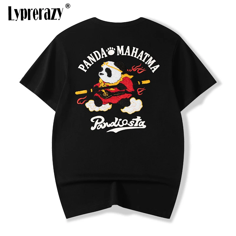 

Lyprerazy Tide Brand Cotton Short-sleeved T-shirt Men's National Tide Panda Sun Wukong Embroidery T Shirt