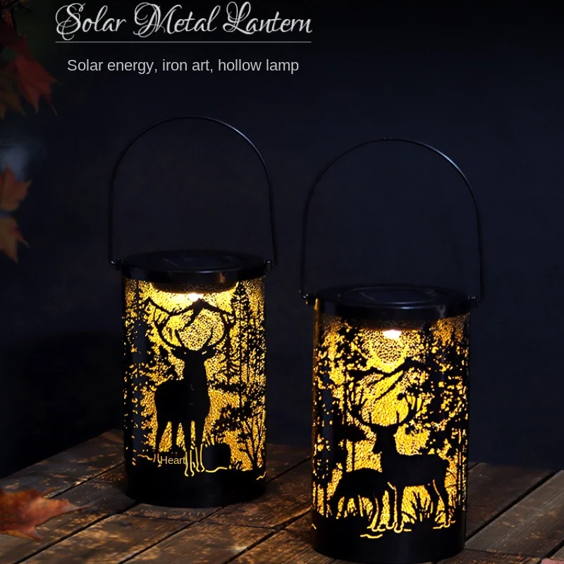 

LED Iron Deer Solar Lamp, Etched Hollow, Balcony Garden Decoration, Outdoor Courtyard Projection Hanging Ornaments.