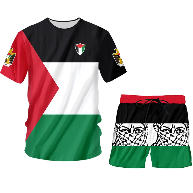 

2023 Men Suit Casual 2-pcs Sets Shirt And Shorts 3D Free Palestine Printed Tops Palestine Scarf Girl Summer Tracksuit Wholesale