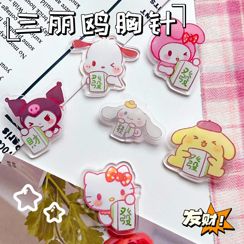 

Cartoon Anime Sanrio Surrounding Acrylic Brooch Mahjong Fortune Kulomi Kitty Cat Creative Bag Clothing Decoration Cute Pin