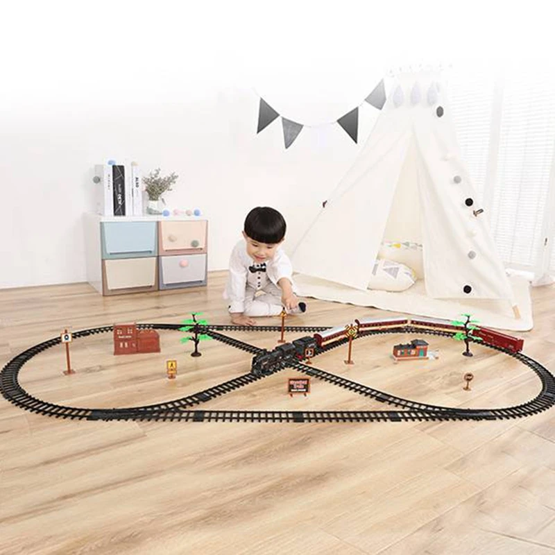 

Electric Rail Car Kids Track Train Model Toy Baby Railway Train Racing Road Transportation Building Slot Sets Toys Kids
