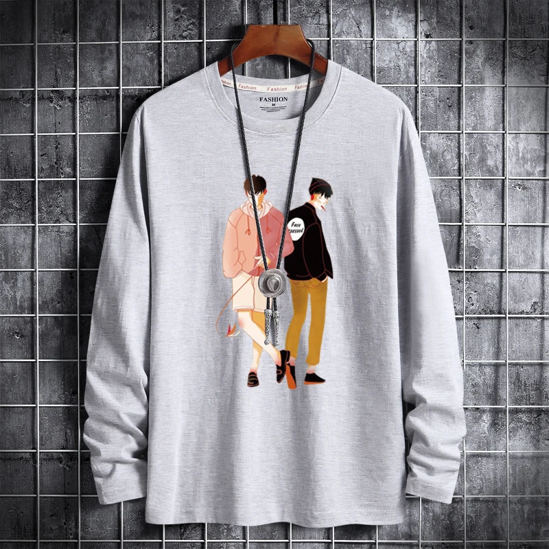 

Long-Sleeve T-Shirts Men Print Cotton Tees Round-Neck Loose Soft TShirts Plus Size 4XL 5XL 6XL