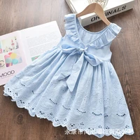 2022 summer new solid color girls lace hollow embroidery dress vest skirt lace bow dress