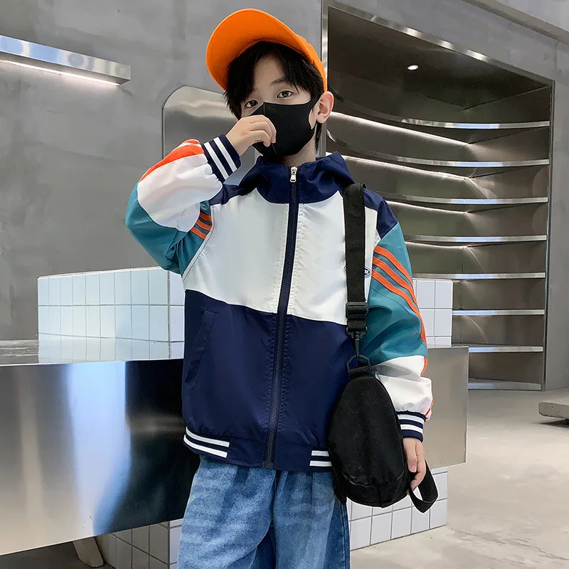 

Fashion Boys Patchwork Jackets 4-14 Years Sping Autumn Coat Big Boys Children's Casual Handsome Windbreaker Teenage Clothing