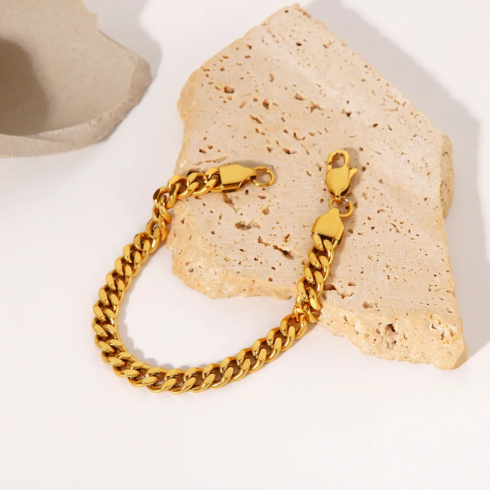 

KouCh 5mm Width Cuban Chain Bracelets For Woman Classic 17cm Length Hand Jewelry Gold Plated Fine Bracelet Wholesale 5pcs/lot