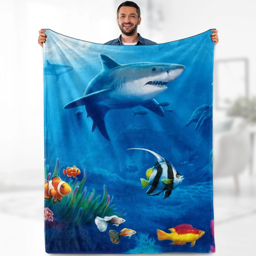 Marine Animal Blanket Gifts Sharks Turtles Throw for Kids Boys Adults Presents Birthday Bedroom Travel Hiking Camping