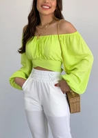 2022 summer womens shirt white solid off the shoulder puff sleeve lace up crop tops female sexy elegant fashion ladies clothes