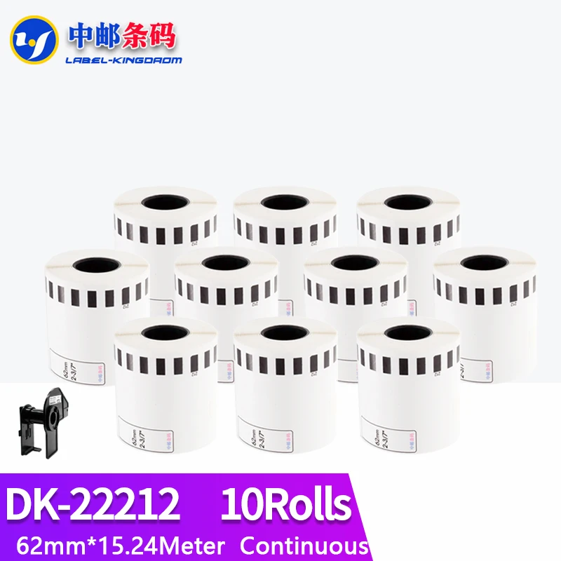 Genérico Dk22212 Etiqueta de Papel Sintético Compatível para Impressora Térmica Brother Dk-2212 62 mm 15.24m 10 Rolos de Refil Contínuo