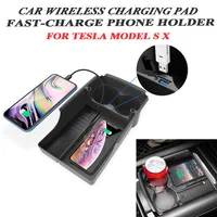 Car Wireless Charger For Tesla Model S X Accessories Kit Center Console Storage Box Cup Holder Charging Pad for iPhone/Samsung