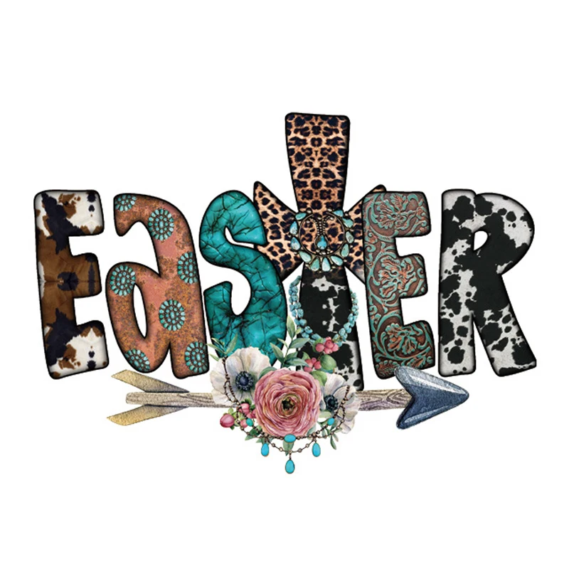 

Easter Cross Painting Heat Transfer Thermal Stickers Patches For Clothes DIY Washable T-Shirts Iron On Transfer
