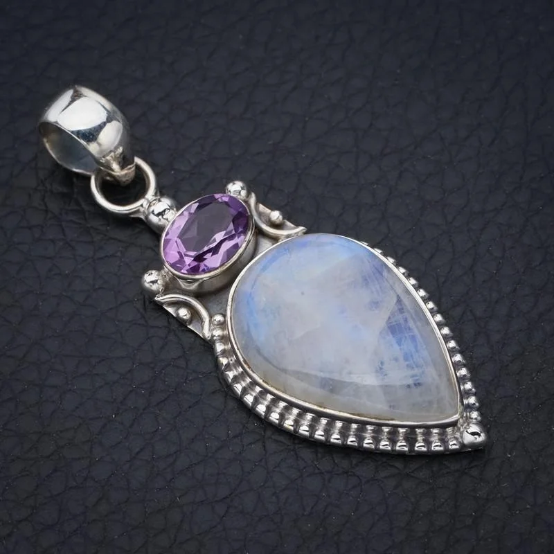

StarGems Moonstone AmethystHandmade 925 Sterling Silver Pendant 2" F5079