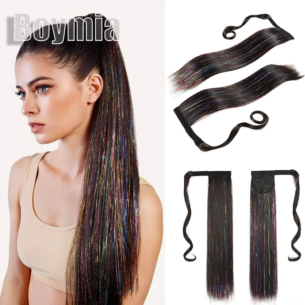 

Длинный прямой зажим для конского хвоста синтетический шиньон для наращивания волос на зажиме коричневая мишура лазерный конский хвост цветные волосы для конского хвоста