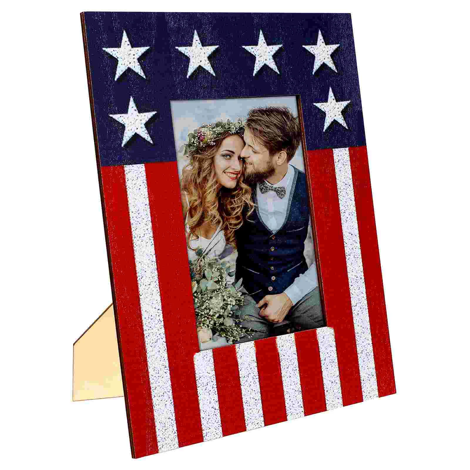 

1 Pc Independence Day Style Fashion Rustic Stars Stripes Decorative Photo Frame Desktop Ornament Photo Frame