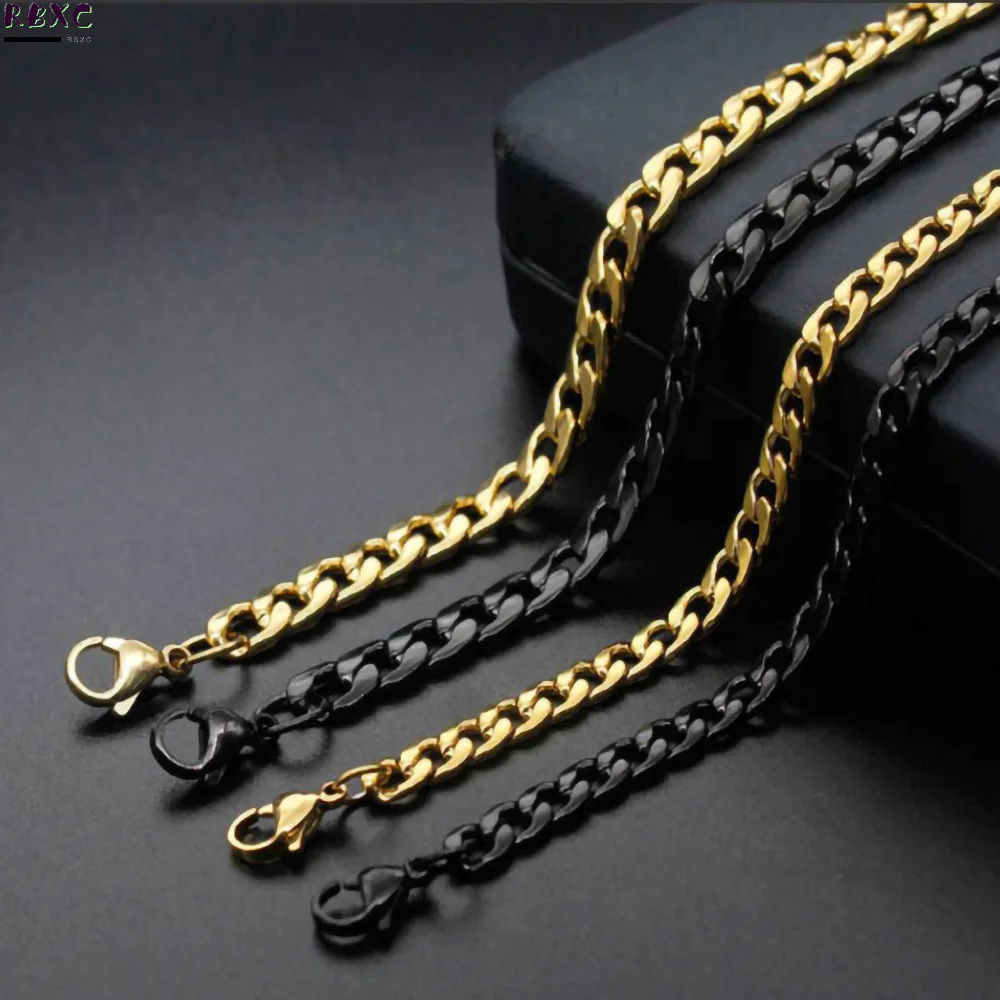 

Rbxc Stainless Steel Plated 18k Gold Necklace Titanium Steel Nk Chain Vacuum Plated Gold Black Chain