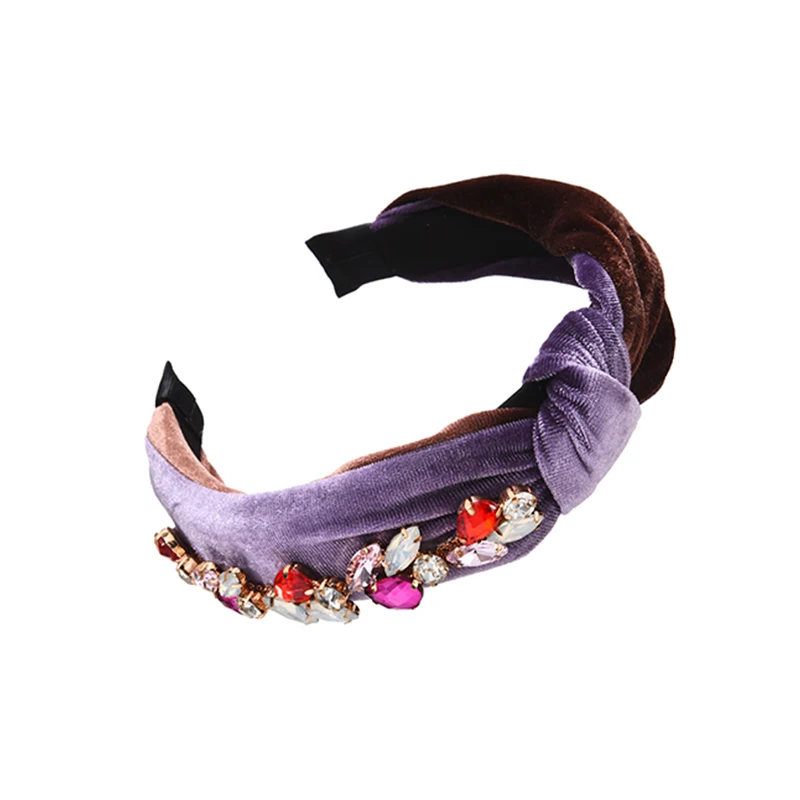 

Fabric Alloy Diamond Purple Inlaid Water Drop Knotted Headband Luxious Rhinestone Hair Accessories Beautiful Elegant Tiara