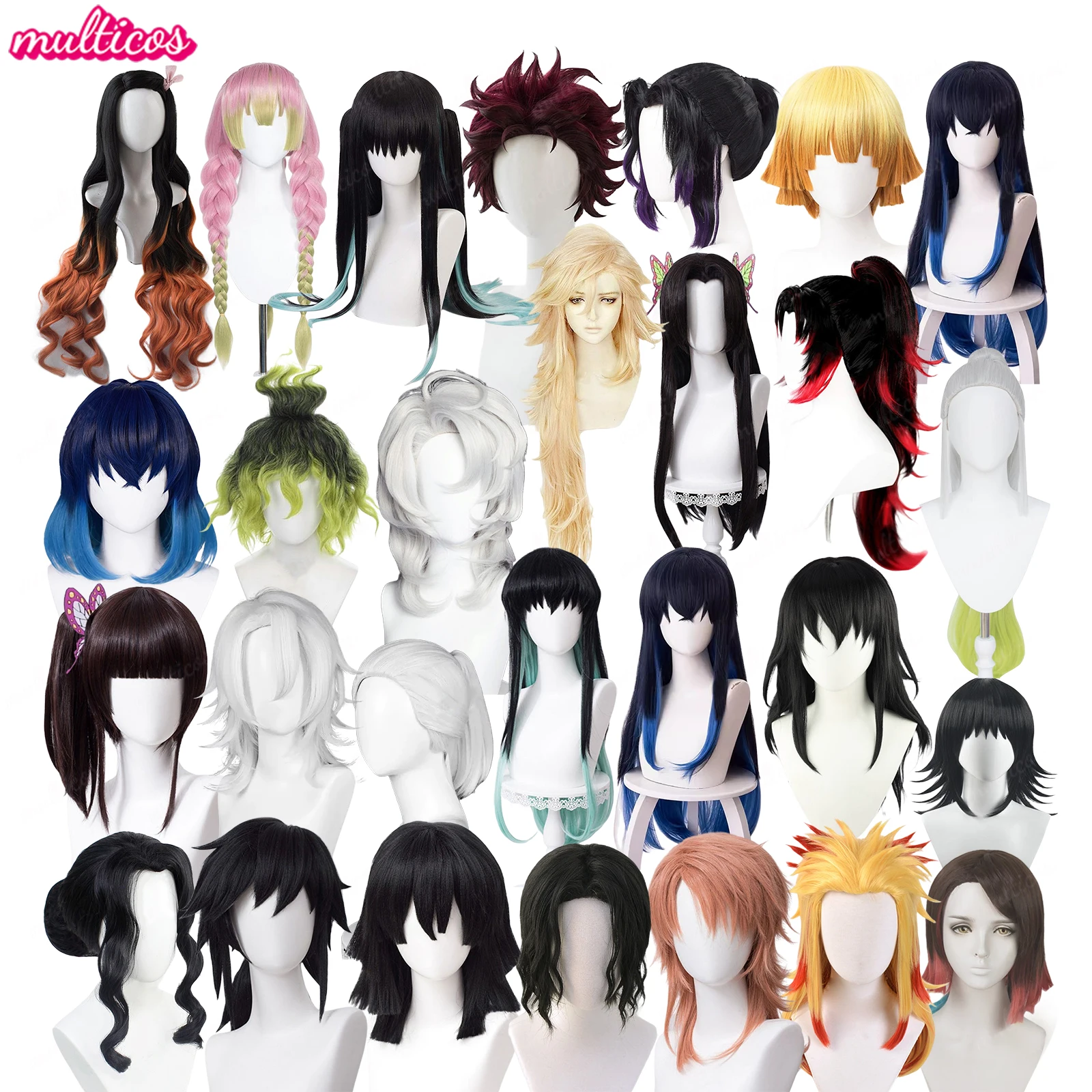 

Demon Slayer Wigs Uzui Tengen Kochou Kanae Kamado Nezuko Kanroji Mitsuri Rui Hashibira Inosuke Sabito Cosplay Wig + Wig Cap