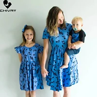 new mother daughter summer dresses short sleeve o neck music note print beach dress mom mommy and me family matching outfits