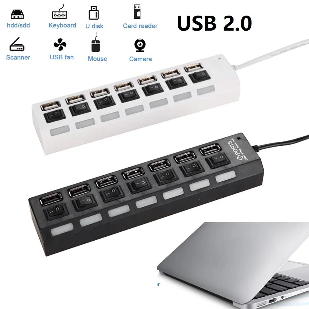 

USB 2,0 разветвитель, 7 портов с кнопками вкл. И ВЫКЛ.