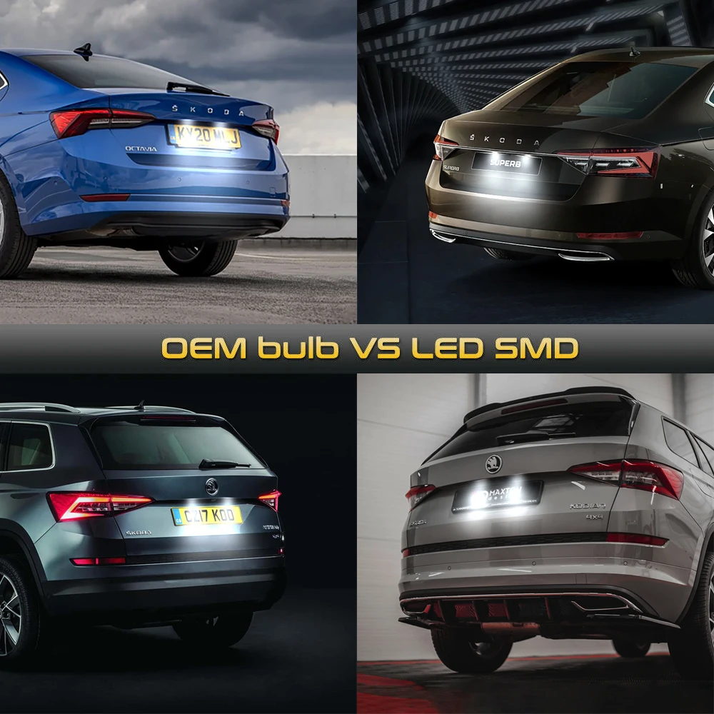 Фото 2 шт. без ошибок 24 SMD светодиодный номерной знак освещение для Skoda Superb Kodiaq Octavia Karoq Rapid Yeti разведчик автомобильные аксессуары №5