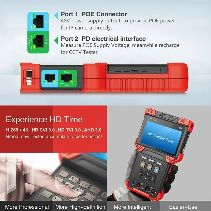 T73 4-дюймовый экран CCTV TESTER Поддержка H.265H.264 4K IP-камера TVI, AHD, CVI 3.0 Камера ONVIF Тест IP Конфигурация Тест IPC (art.: 3920cd5228cf0) - 3920cd5228cf0