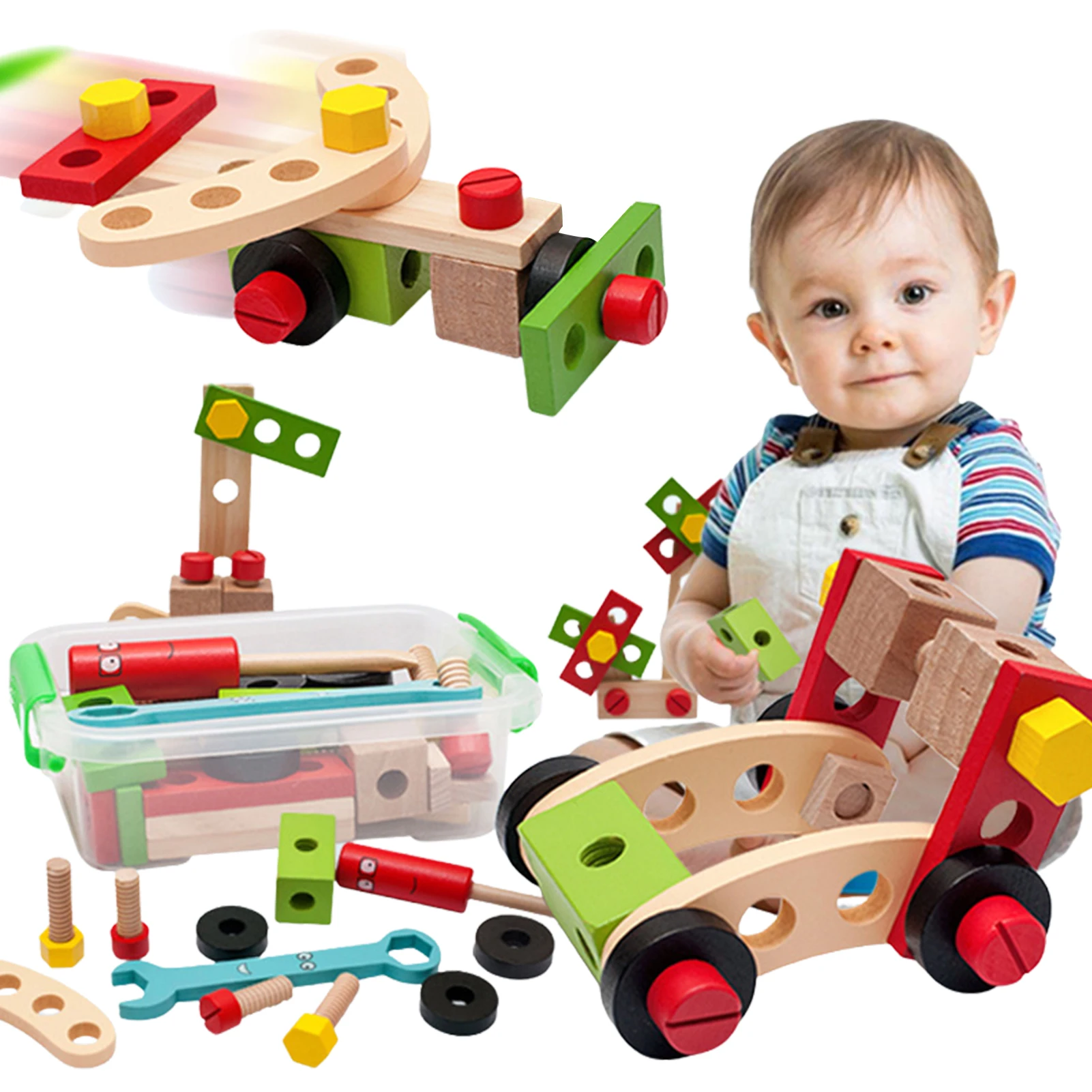

Educational Montessori Kids Toys Wooden Toolbox Pretend Play Set Preschool Children Nut Screw Assembly Simulation Carpenter Tool