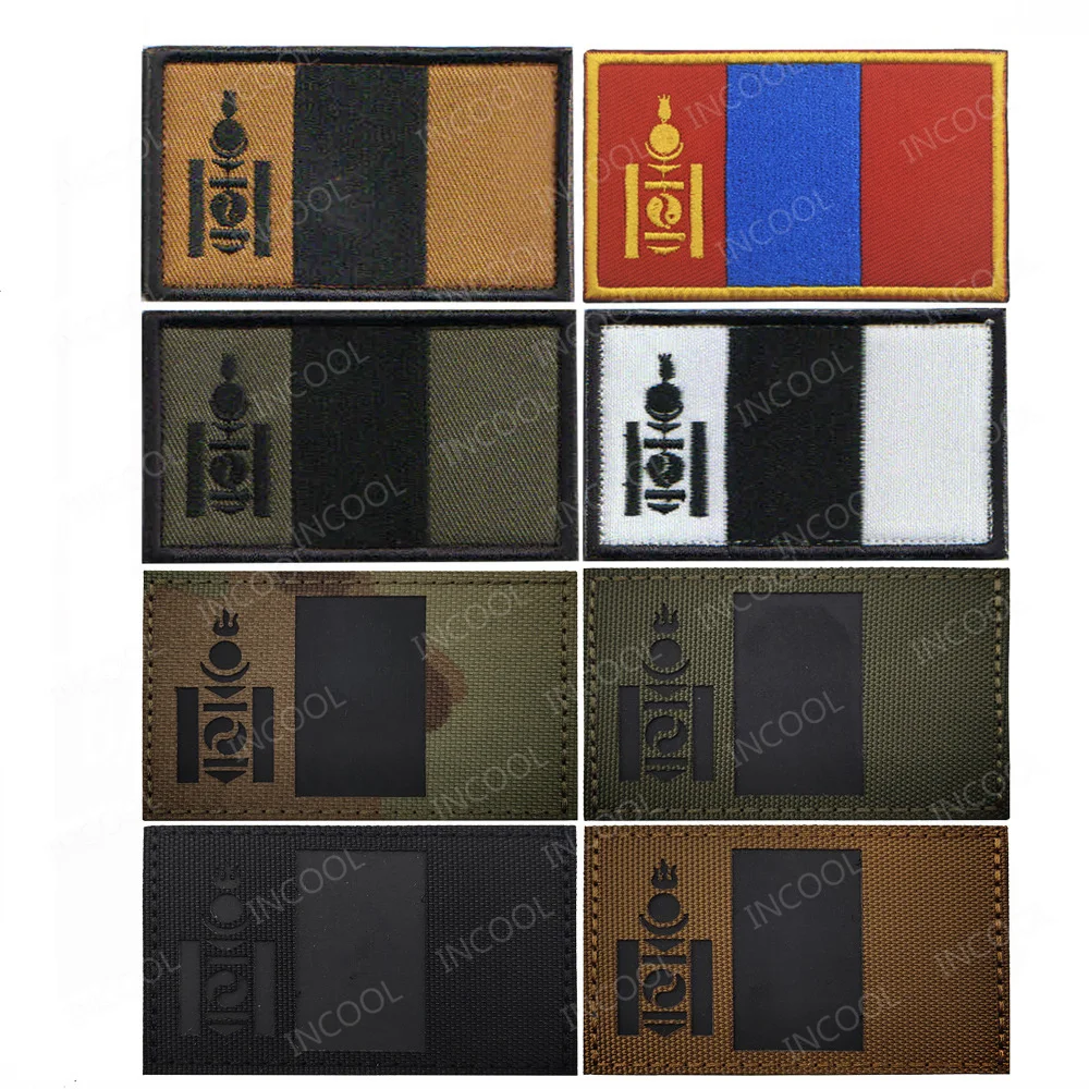 Mongolia Flag Embroidered Patch IR Reflective Patches National Flags Strip Chevron Tactical Military Emblem Appliqued For Jacket