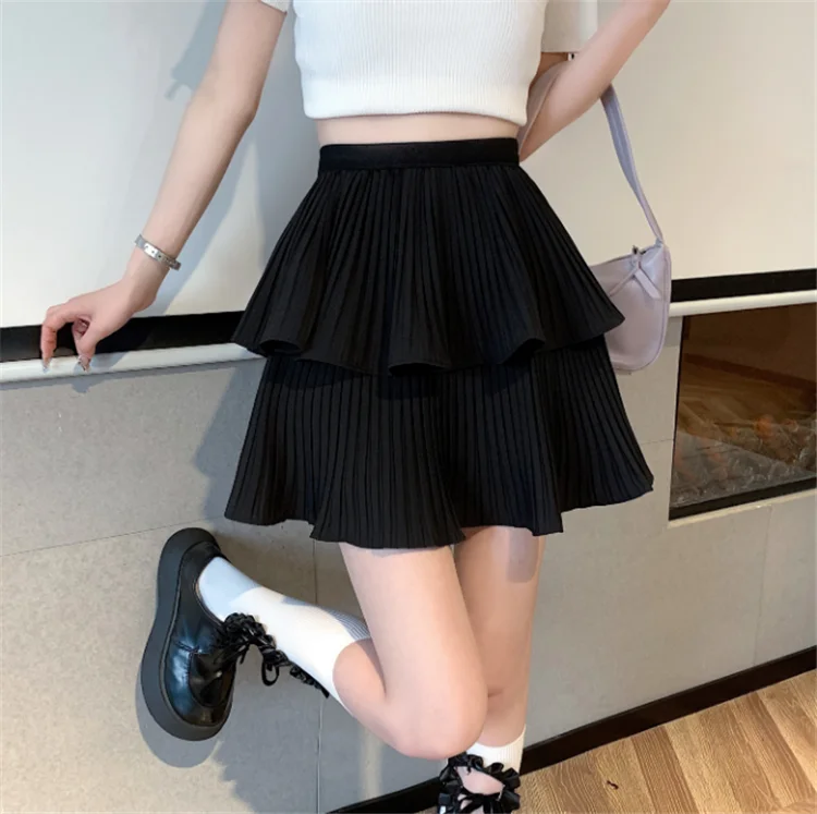 

Женская плиссированная мини-юбка с высокой талией, черно-белая однотонная мини-юбка с оборками, модель I081 на лето, 2022