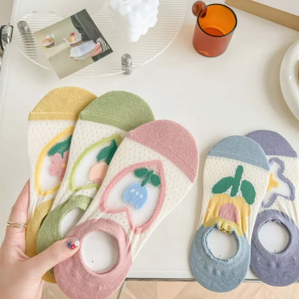 

Дышащие кавайные Цветочные корейские шелковые носки с кристаллами в форме сердца летние Чулочные изделия-тюльпаны носки женские носки