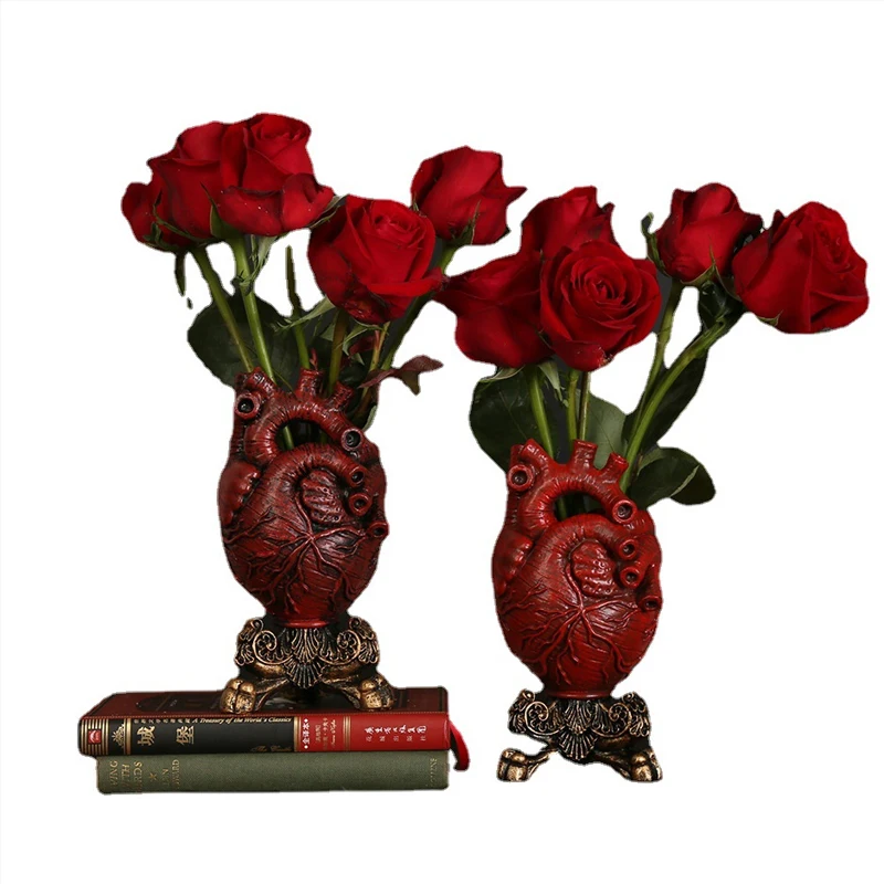 

Creative Heart Vase Dried Flowers Flower Arrangement Vase Crafts Resin Countertop Vase Living Room Home Decoration Accessories