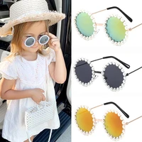 childrens pearl sunglasses boys girls metal round frame glasses uv400 fashion trend sun glasses outdoor sun protection glasses