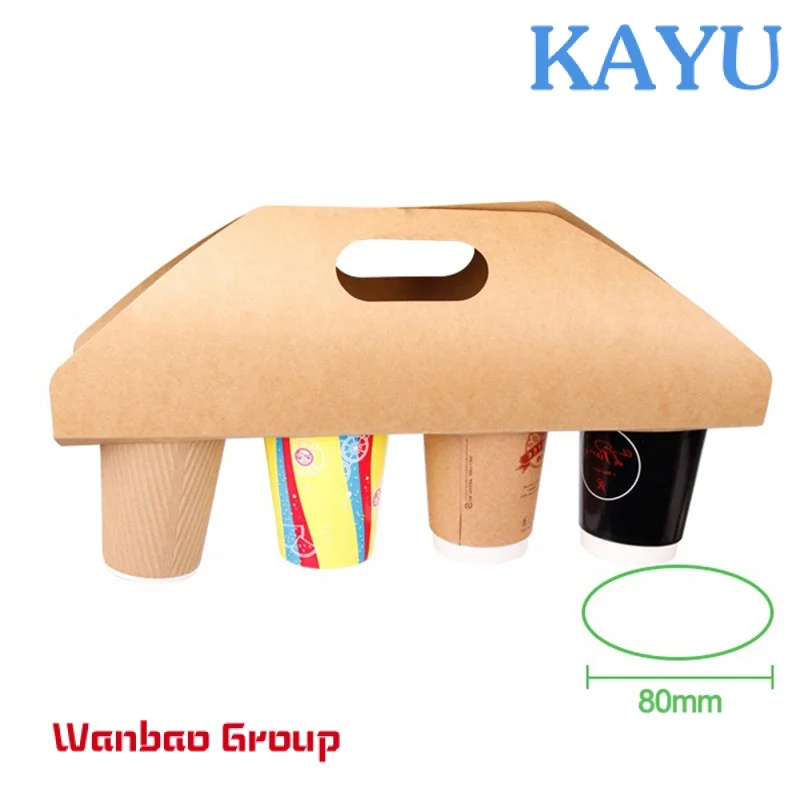 Custom Logo Disposable Takeaway 2 Two Cardboard Paper Drink Coffee Cup Carrier Holder With Handle