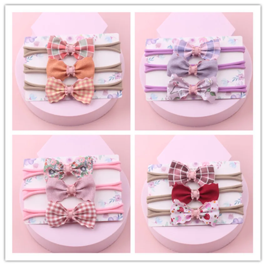 

6 Pieces / 2 Cards New Children Bow Elastic Hair Band Baby Full Moon Headband Photo Jewelry Accessories