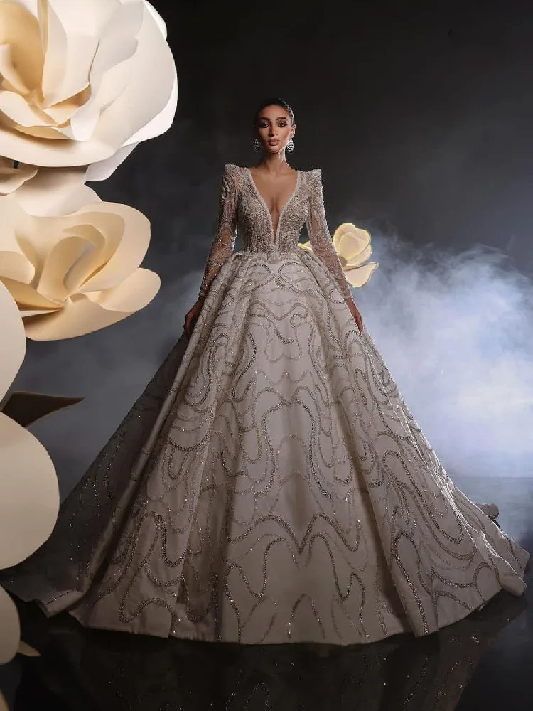 Женское свадебное платье It's yiiya белое кружевное с длинными рукавами V-образным