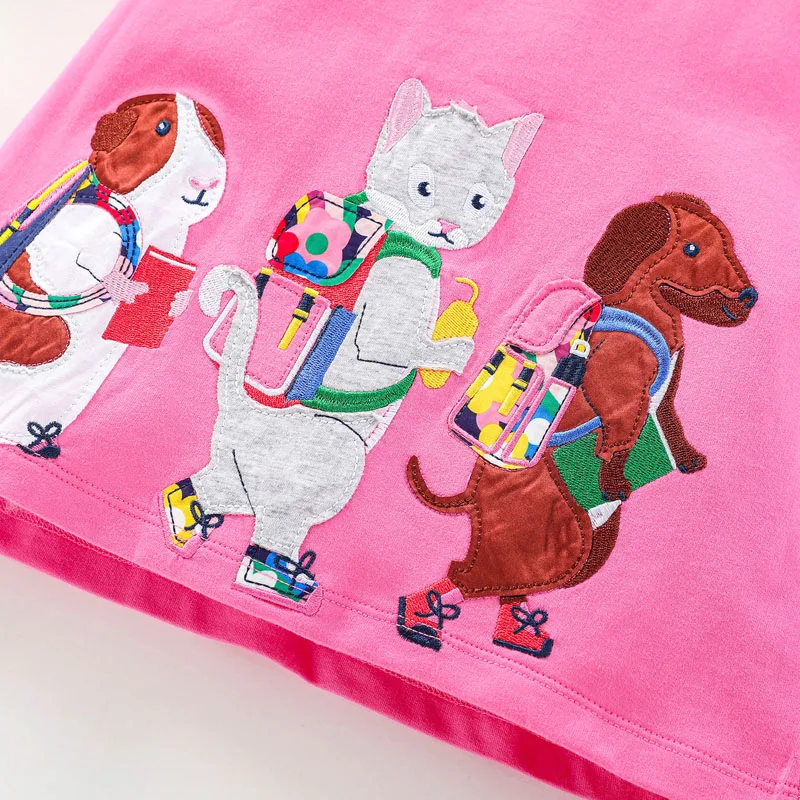 Хлопковое платье с длинным рукавом для девочек милыми животными