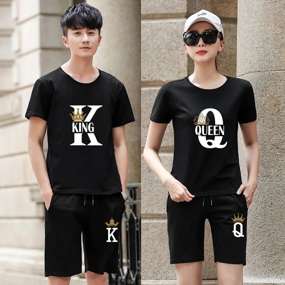 

2022KQ summer couple set King Queen printed T-shirt and shorts men's and women's hip hop casual Sweatpants