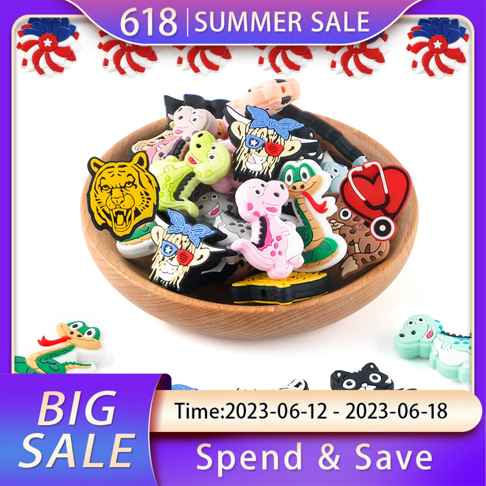 

Sunrony 5-10Pcs New Cat Silicone Beads Food Grade Silicone Focal Bead Dinosaur Jewelry Making DIY Bracelets Necklace Accessories