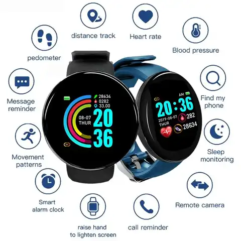 Умные часы Bluetooth фитнес-трекер цифровые часы Смарт-часы для мужчин и женщин измерение кровяного давления IOS Android смарт-браслет D18 2022