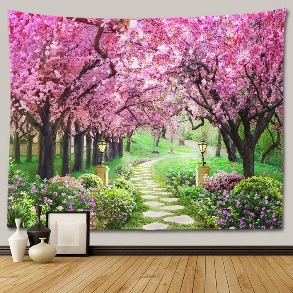 

FBH Cherry Blossom Tapestry Decorative Home Decor Bedroom Landscape Large Fabric Tree And Flower Hanging Decoration Wall Murals