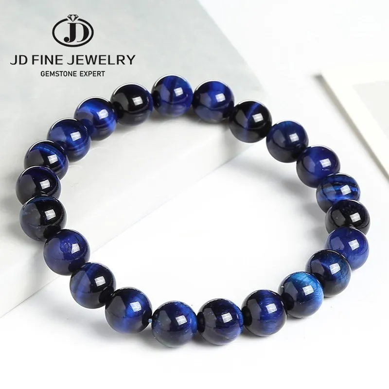 

JDNatural Lapis Lazuli Blue Tiger Eye Stone Beads Bracelets for Women Men Fashion Round Bead Buddha Yoga Elastic Rope Bangles