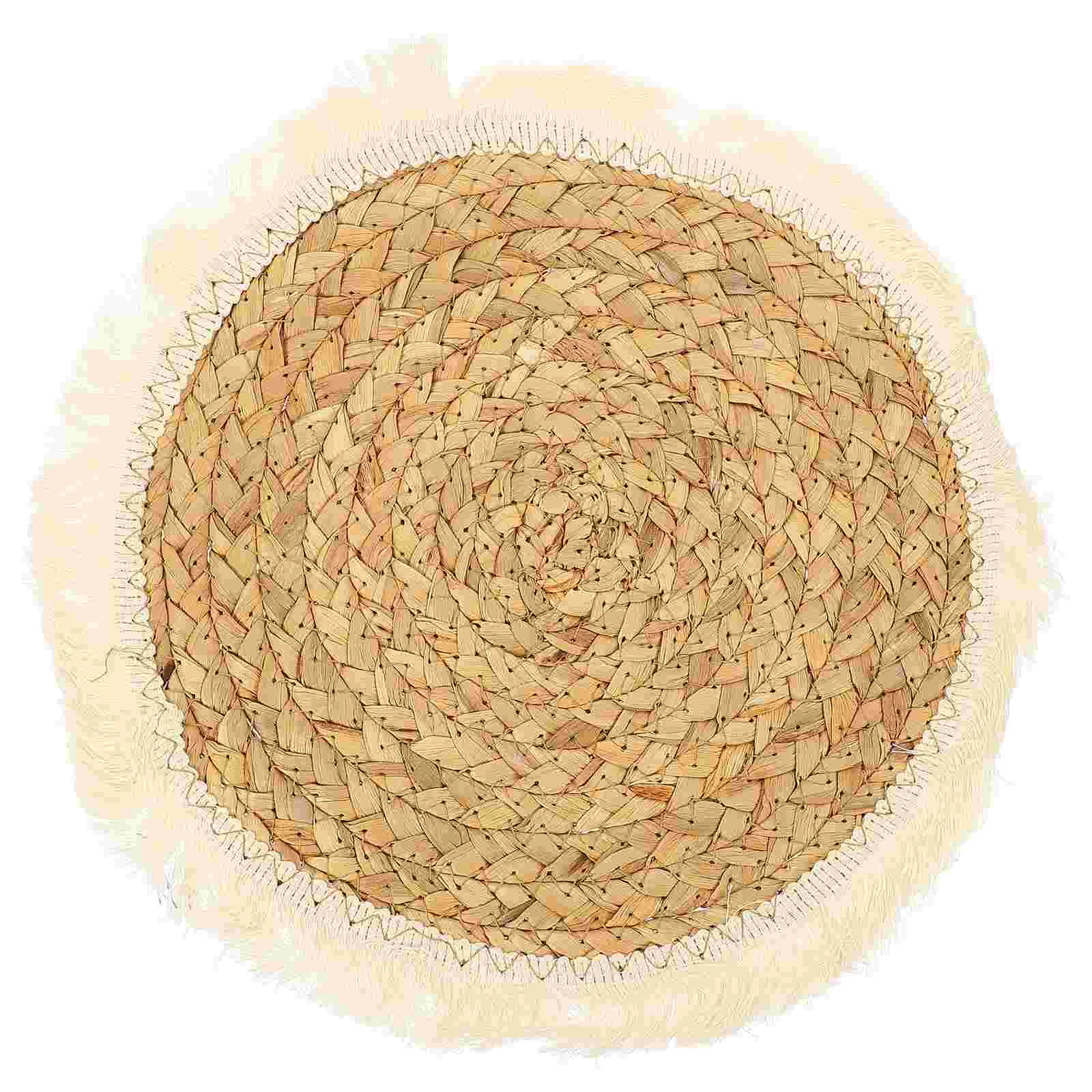 

Тканая подставка водостойкая гиацинтовая плетеная подставка термостойкая круглая плетеная подставка с кисточкой