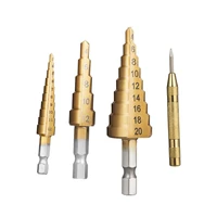 step drill bit set hss 4pcs titanium steel metric size automatic center punch multiple hole stepped up bits drill accessories