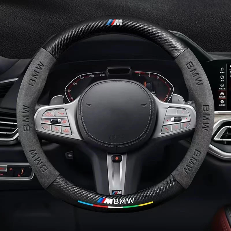 

Car 3D Logo Suede Carbon Fiber Steering Wheel Cover For BMW M Sport F25 E90 E36 E92 E87 E39 E46 E34 F20 X1 M3 M4 F10 F20 X3 X5