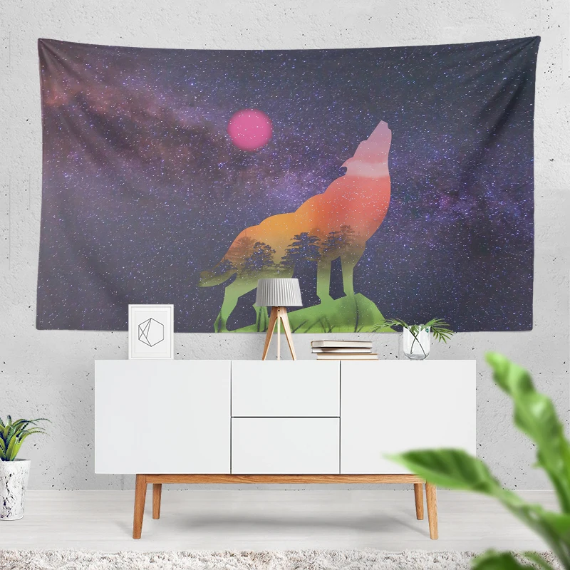 

Psychedelic Animal Wolf Elk Reactive Tapestry Galactic Sky Mandala Eiffel Tower Home Decoration Wall Hanging Bohemia Room Decor